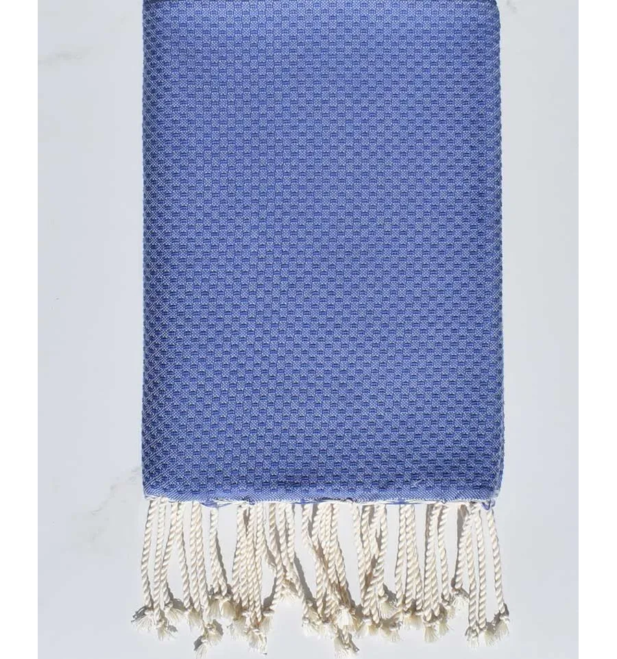 FOUTA Nid d'abeille unie bleu barbeau 