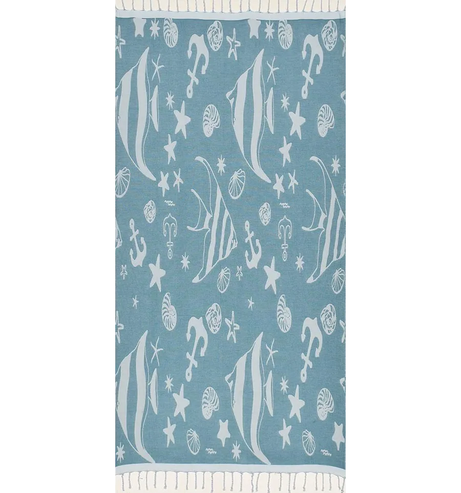 Strandtuch Jacquard Seestern  blau Ente und blau azurin 