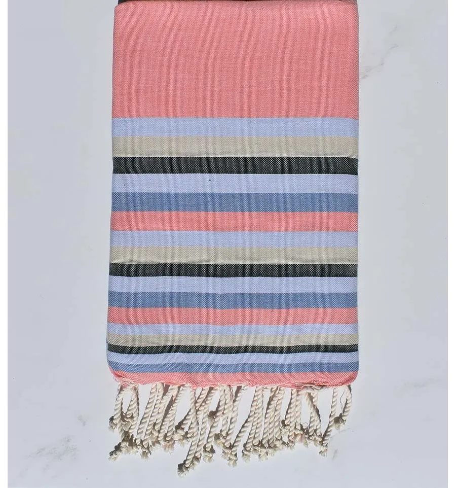 Strandtuch flach rosa incarnadine, hellblau , Beige, azurblau und grün 