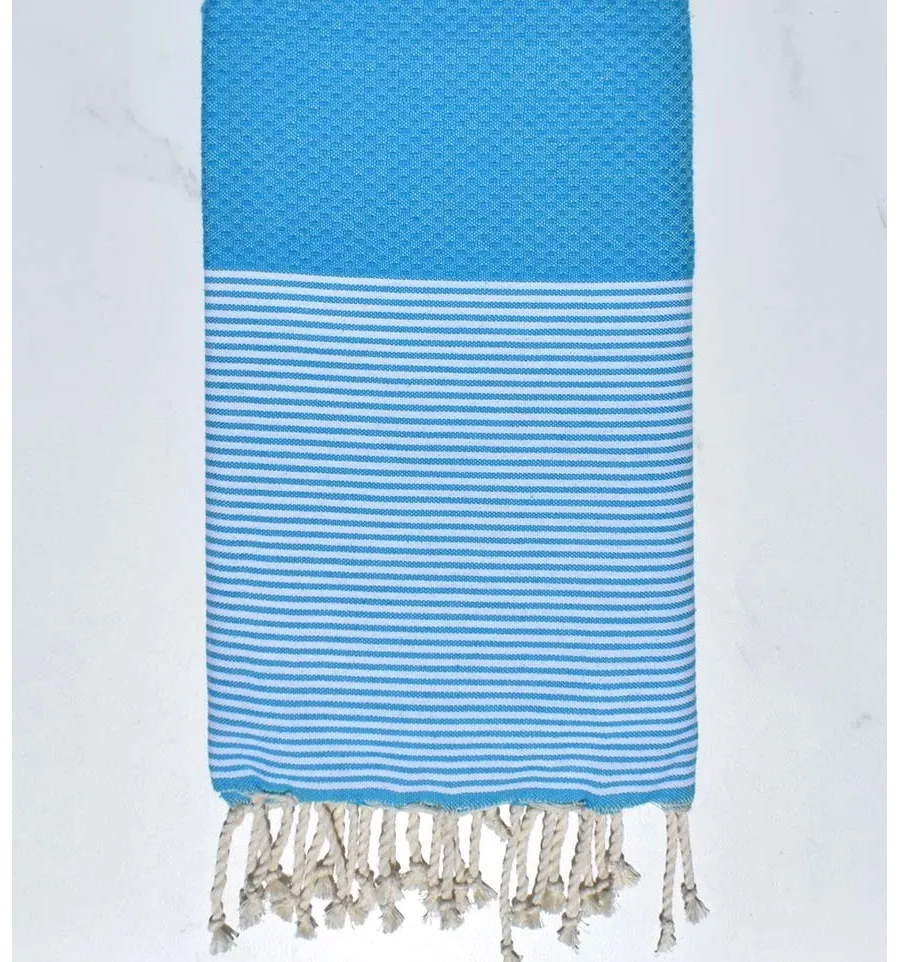 Strandtuch waben Himmelblau gestreiftes Weiß Fouta Tunisia - 5