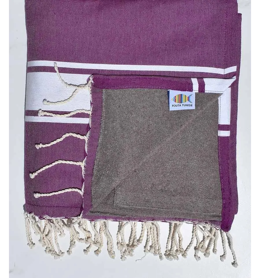 Strandtuch Doppelte Schwamm Lila und dunkles Taupe Fouta Tunisia - 1