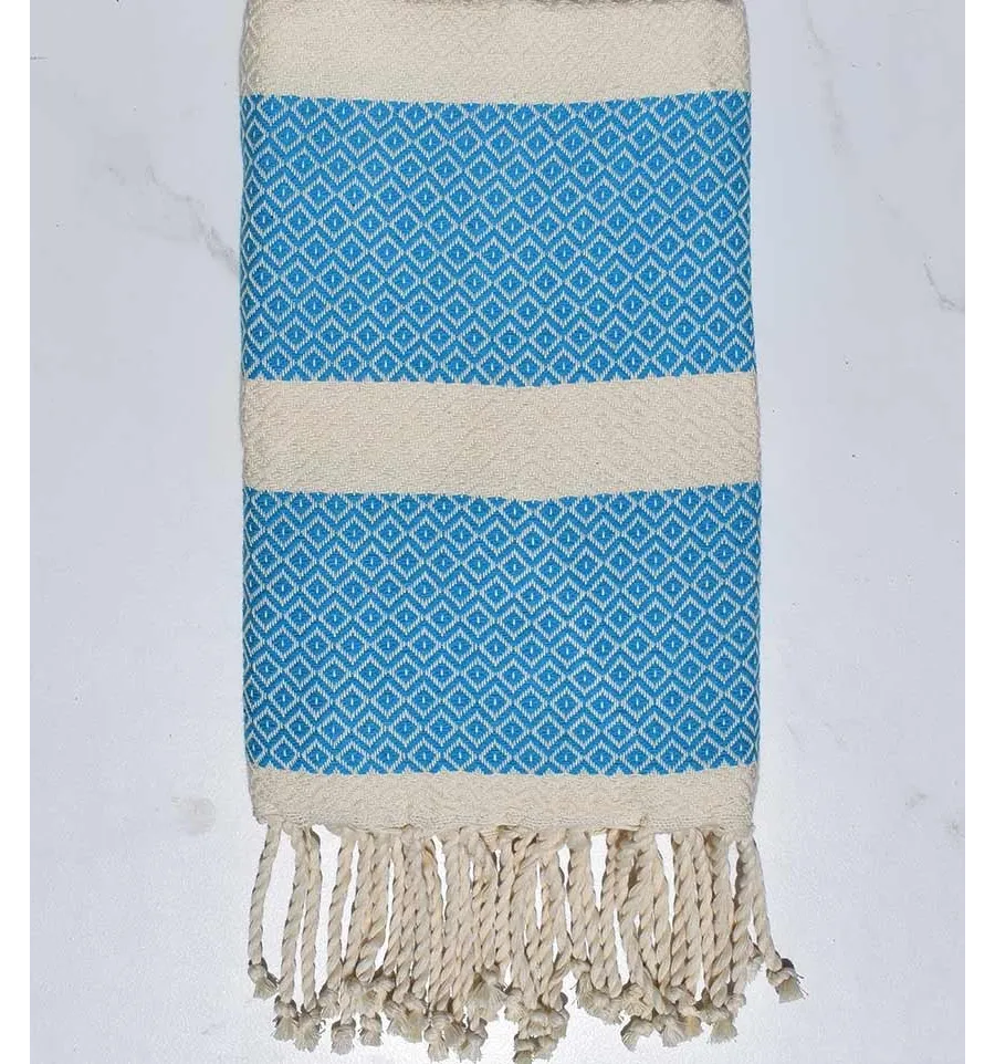 Fouta chevron bleu céleste et écru Fouta Tunisia - 1