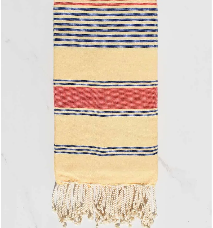 Fouta dina Cremegelb, Jeansblau und Korallenrot Fouta Tunisia - 1