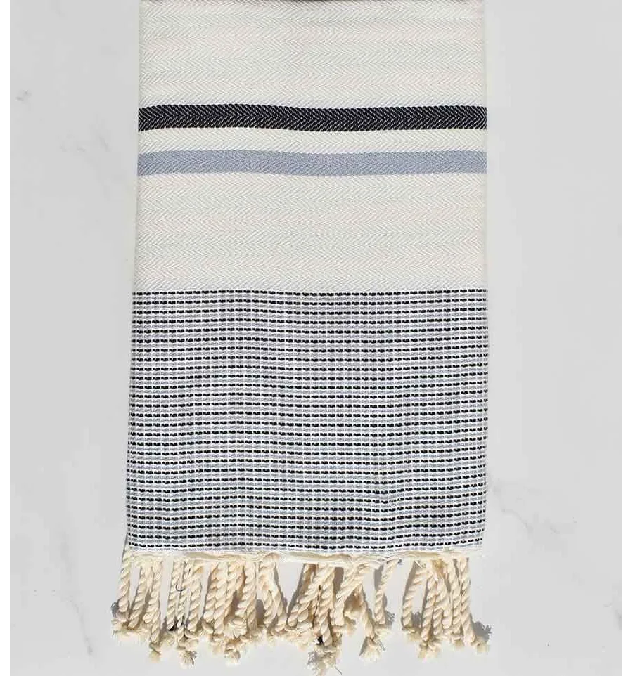 Fouta chevron weißer, dunkler Schiefer und blaugrau Fouta Tunisia - 1