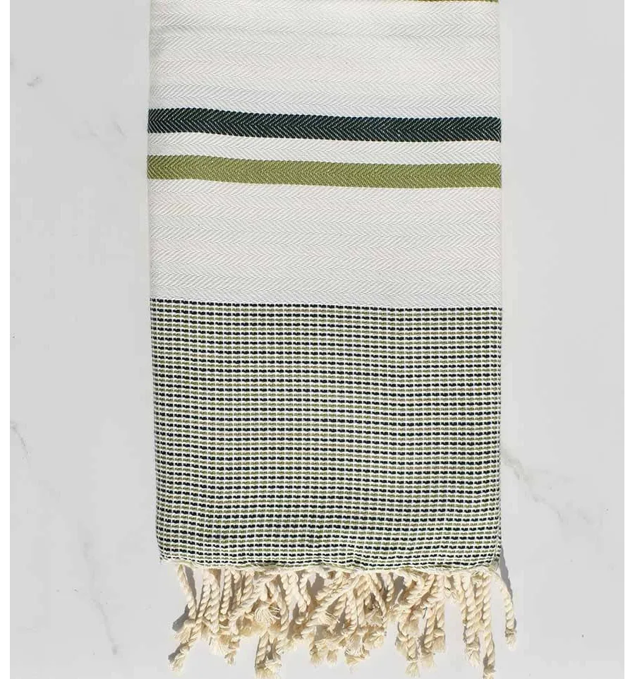 Fouta chevron weiß, waldgrün und olivgrün Fouta Tunisia - 1