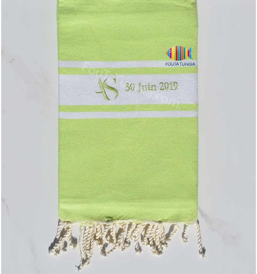 Strandtuch Platte hellgrün personalisiert für eine Hochzeit Fouta Tunisia - 1