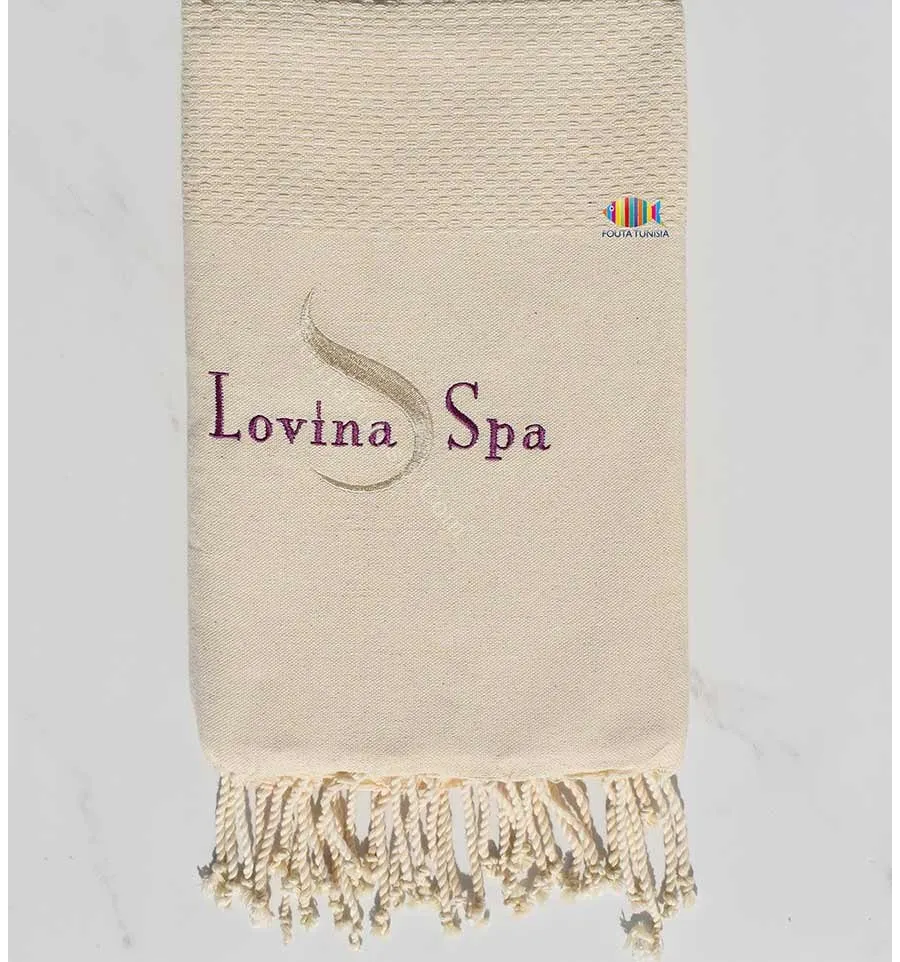 Fouta Wabe schlicht hellbeige bestickt Lovina SPA Fouta Tunisia - 1