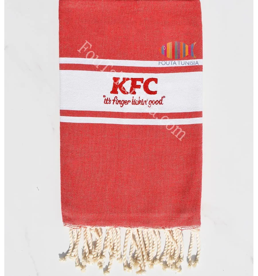 KFC Besticktes rotes flaches Strandtuch Fouta Tunisia - 1