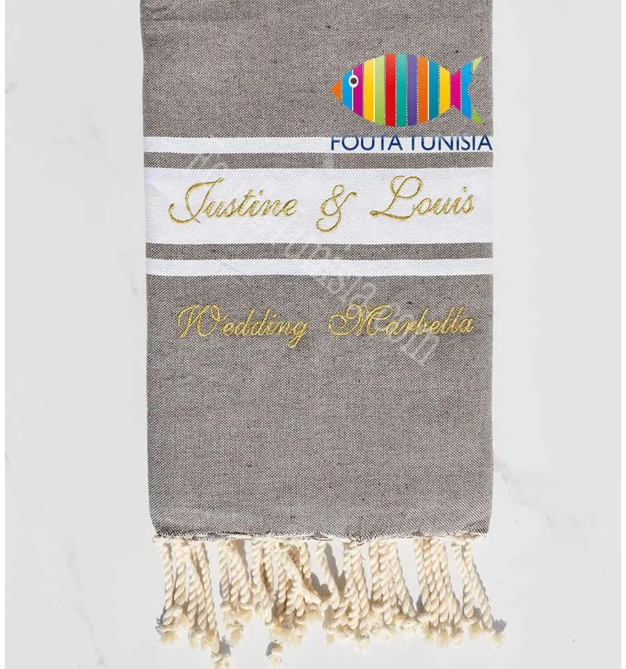 Fouta taupe bestickt mit goldenem Lurexfaden Fouta Tunisia - 1