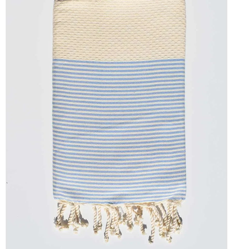 FOUTA NID D'ABEILLE bleu turquoise rayée blanc Fouta Tunisia - 2