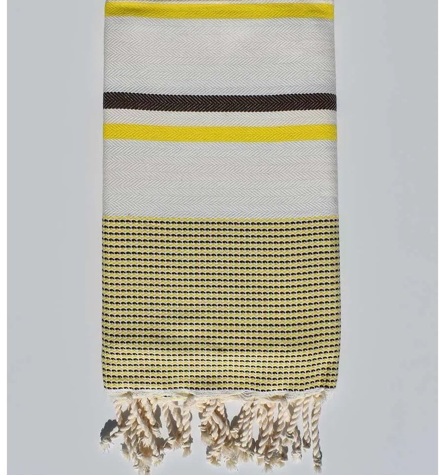 Fouta chevroncremeweiß, fluoreszierend gelb und braun Fouta Tunisia - 1