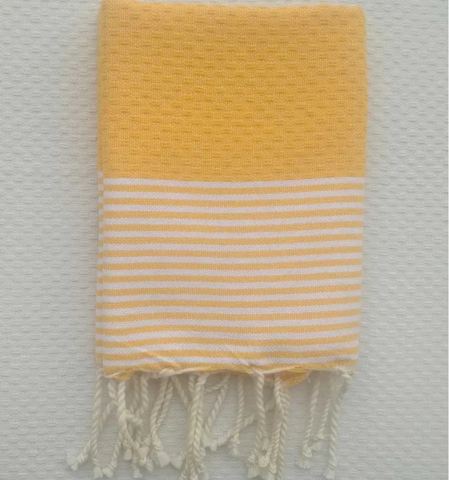 Set mit 10 bernsteingelben Servietten mit Streifen Fouta Tunisia - 1