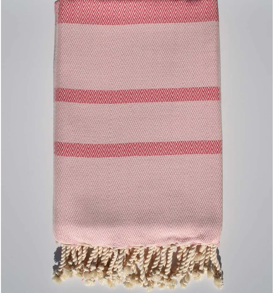 Strandtuch chevron dunkles Rosa und Drageepink Fouta Tunisia - 1