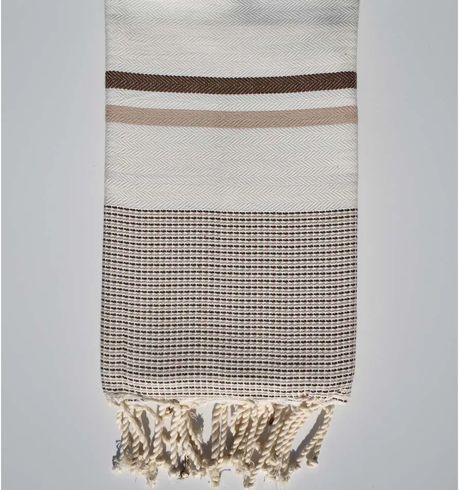 Fouta chevron cremeweiß braun und beige Fouta Tunisia - 1