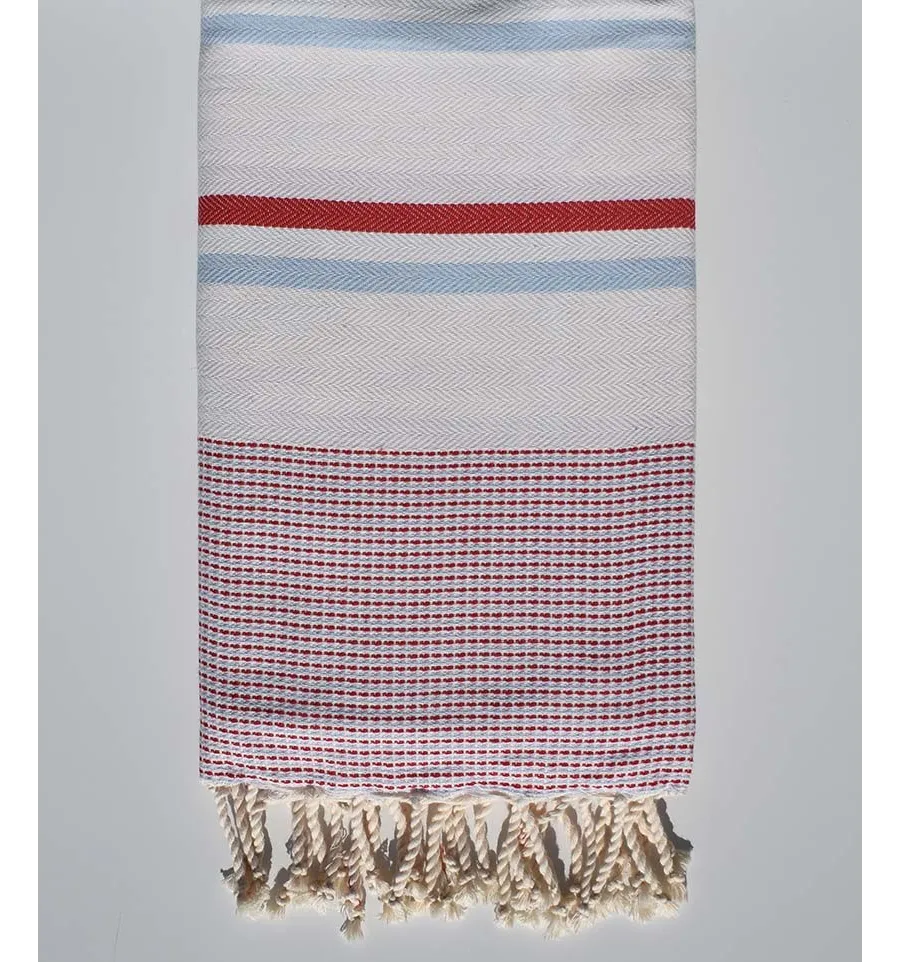 Strandtuch chevron hell cremeweiß, rot und blau Fouta Tunisia - 4