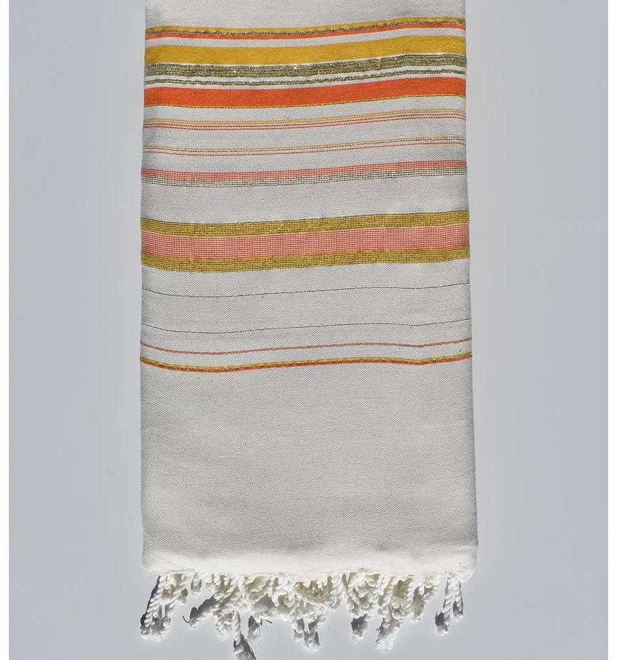 Bettwäsche Fadhila cremeweiß, orange und senf mit lurex Fouta Tunisia - 1