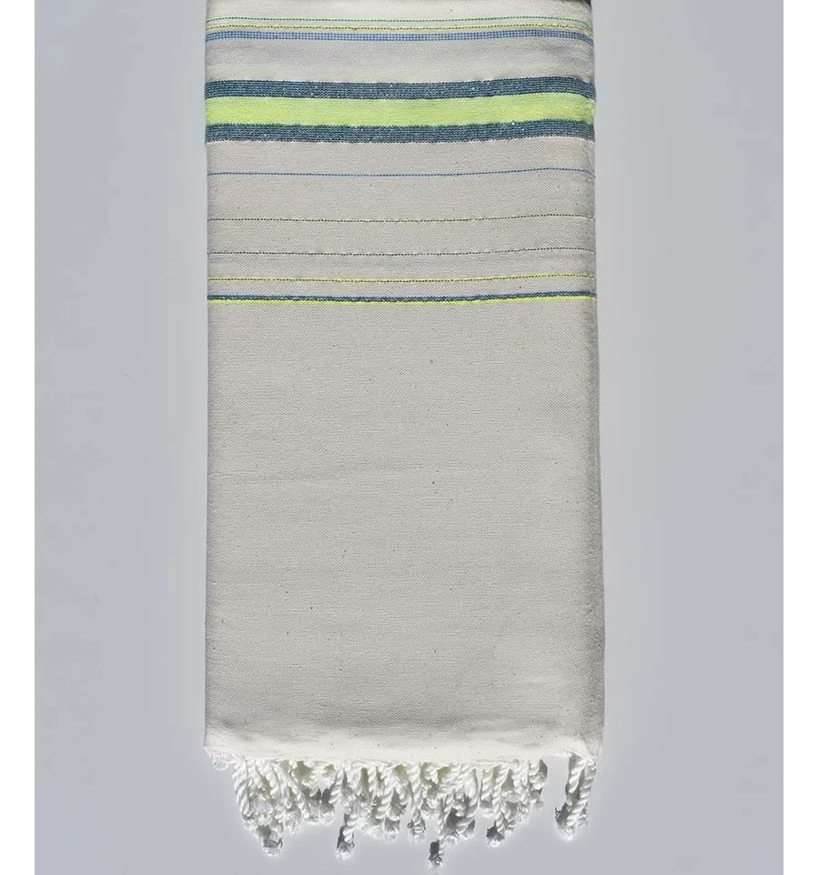 Cremeweißer, hellneongrüner und azurblauer Fadhila-Überwurf mit Lurex Fouta Tunisia - 1