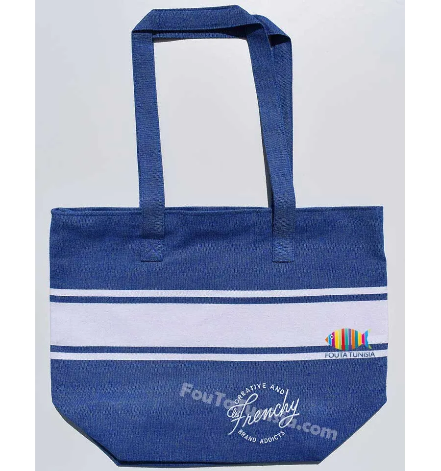 Blaue Tasche mit Stickerei Fouta Tunisia - 1